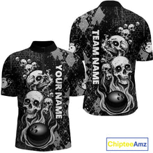 Load image into Gallery viewer, Black Grey Grunge Argyle Skull Bowling Shirt For Men Custom Bowling Team Jersey Polo &amp; 1/4 Zip TDM4773