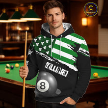 Load image into Gallery viewer, Personalized US Flag St Patrick Day Billiard Hoodie Custom Luckiest Shamrock 8 Ball Hoodie TDM5707