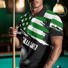 Load image into Gallery viewer, Personalized US Flag St Patrick Day Billiard Shirt For Men, Luckiest Shamrock 8 Ball Pool Jersey TDM5707