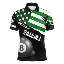 Load image into Gallery viewer, Personalized US Flag St Patrick Day Billiard Shirt For Men, Luckiest Shamrock 8 Ball Pool Jersey TDM5707