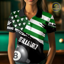 Load image into Gallery viewer, Personalized US Flag St Patrick Day Billiard Shirt For Women, Luckiest Shamrock 8 Ball Pool Jersey TDM5707