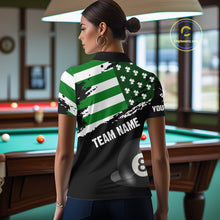Load image into Gallery viewer, Personalized US Flag St Patrick Day Billiard Shirt For Women, Luckiest Shamrock 8 Ball Pool Jersey TDM5707