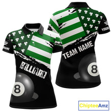 Load image into Gallery viewer, Personalized US Flag St Patrick Day Billiard Shirt For Women, Luckiest Shamrock 8 Ball Pool Jersey TDM5707
