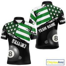 Load image into Gallery viewer, Personalized US Flag St Patrick Day Billiard Shirt For Men, Luckiest Shamrock 8 Ball Pool Jersey TDM5707