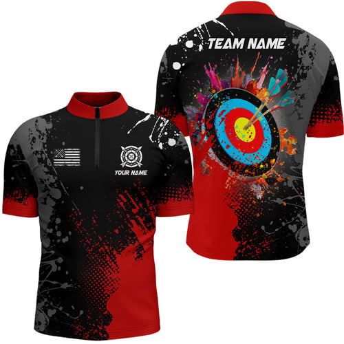 Personalized Paint Red 3D Target Archery Men Quarter-Zip Shirts, Archery Jerseys Attires TDM1101