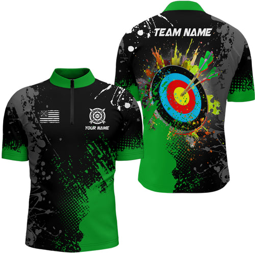 Personalized Paint Green 3D Target Archery Men Quarter-Zip Shirts, Archery Jerseys Attires TDM1103