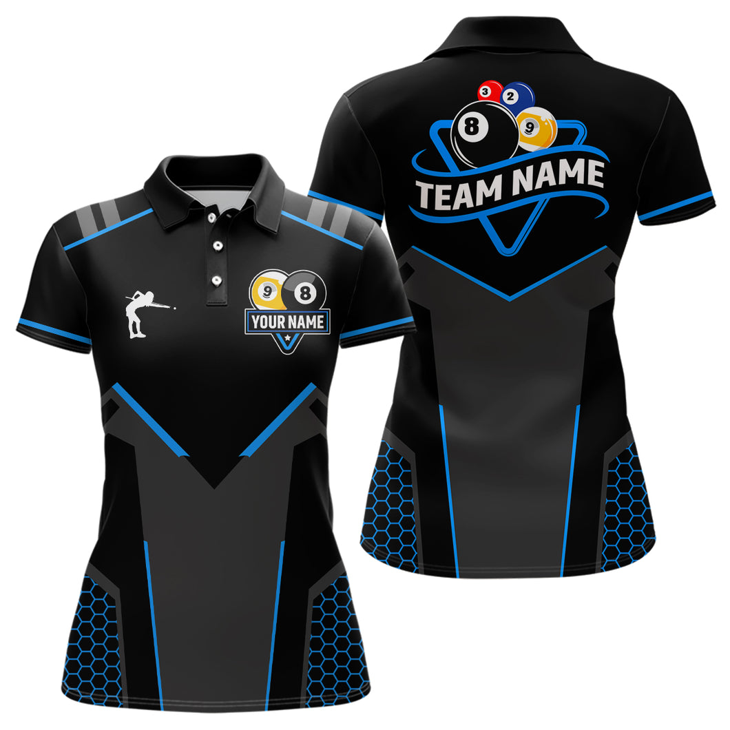 Personalized 8 Ball & 9 Ball Pool Billiard Polo, 1/4 Zip For Women Custom Team Billiard Jerseys |Blue TDM3547