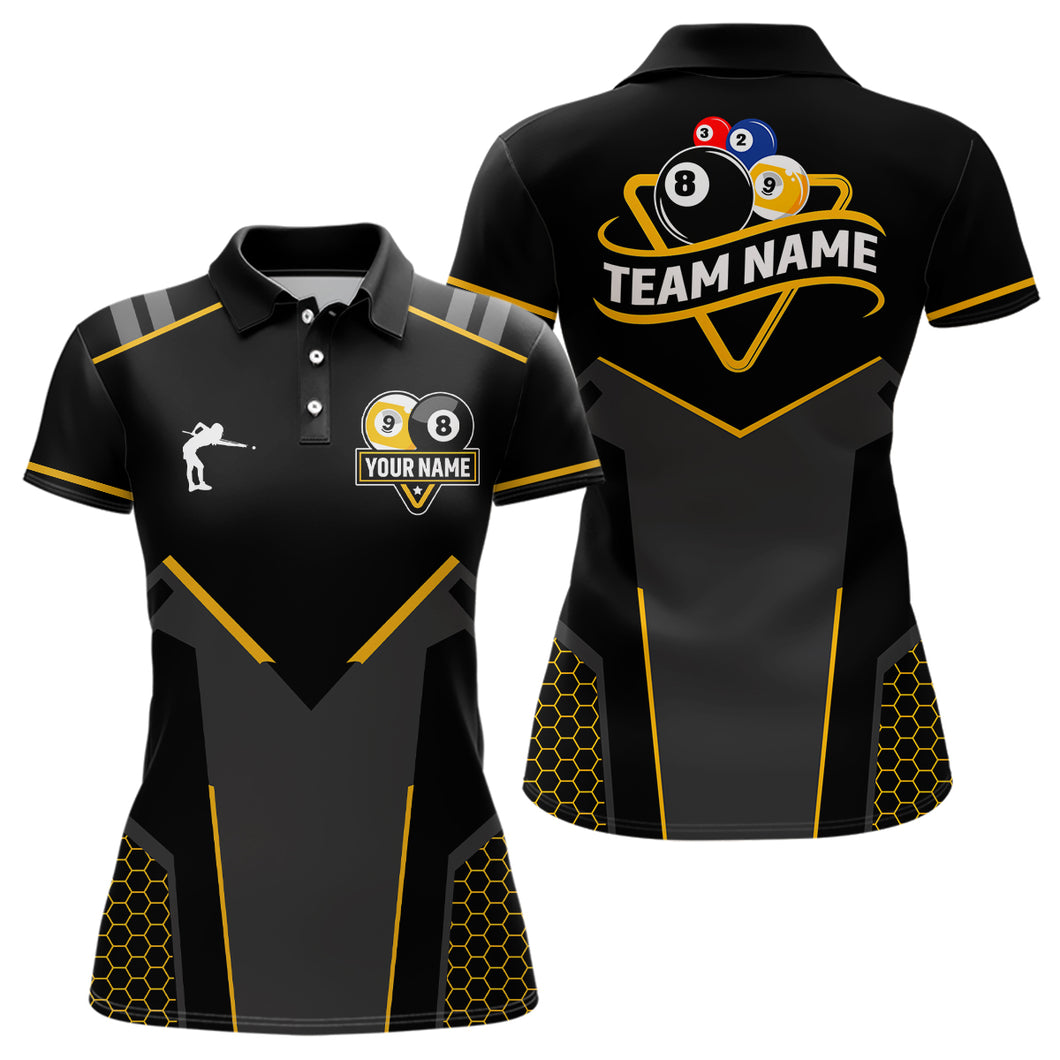 Personalized 8 Ball & 9 Ball Pool Billiard Polo, 1/4 Zip For Women Custom Team Billiard Jersey|Yellow TDM3547