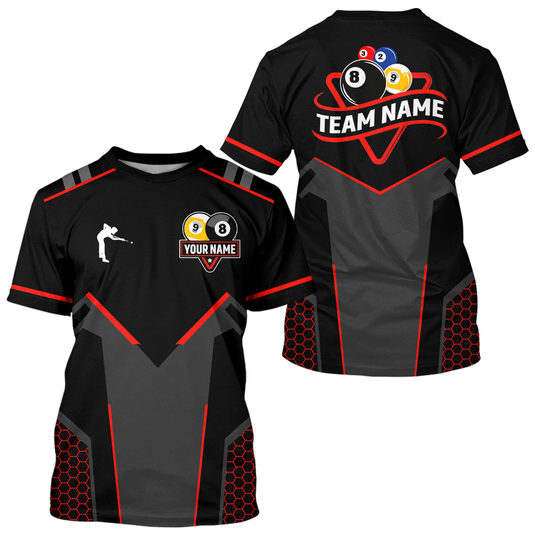 Personalized 8 Ball & 9 Ball Pool Billiard T Shirt For Men Custom Billiard Team Jerseys |Red TDM3547