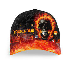 Load image into Gallery viewer, Personalized 8 Ball Flame Skull Fire Billiard Cap Hats Custom Name Billiard Baseball 3D Printing Caps TDM2009