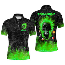 Load image into Gallery viewer, Billiards 8 Ball Flame Skull Fire Custom Pool Shirts For Men, Unique League Billiard Jerseys |Green TDM2010