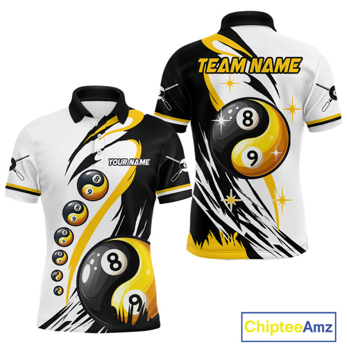 Personalized Yin-Yang Billiard Shirt For Men Custom 8 & 9 Ball Funny Pool Team Jersey |Yellow TDM4572