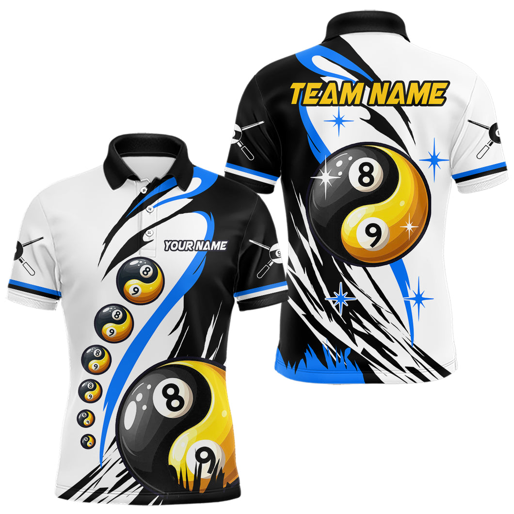Personalized Yin-Yang Billiard Shirt For Men Custom 8 & 9 Ball Funny Pool Team Jersey |Blue TDM4573