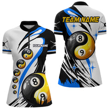 Load image into Gallery viewer, Personalized Yin-Yang Billiard Shirt For Women Custom 8 &amp; 9 Ball Funny Pool Team Jersey |Blue TDM4573