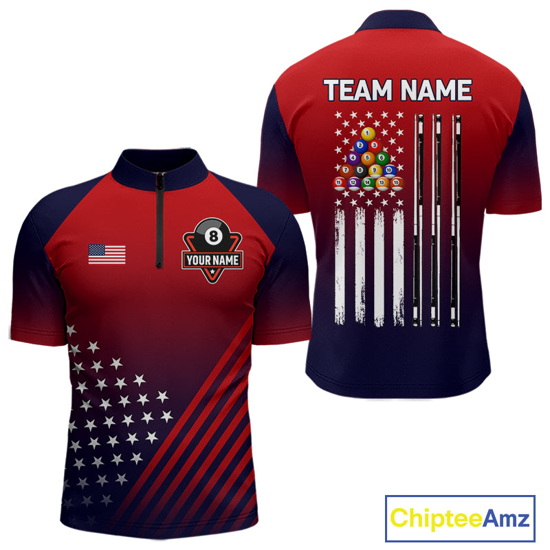 American Flag 8 Ball Pool Billiard Jersey For Men Custom Patriotic Billiard League Team Shirts TDM7224
