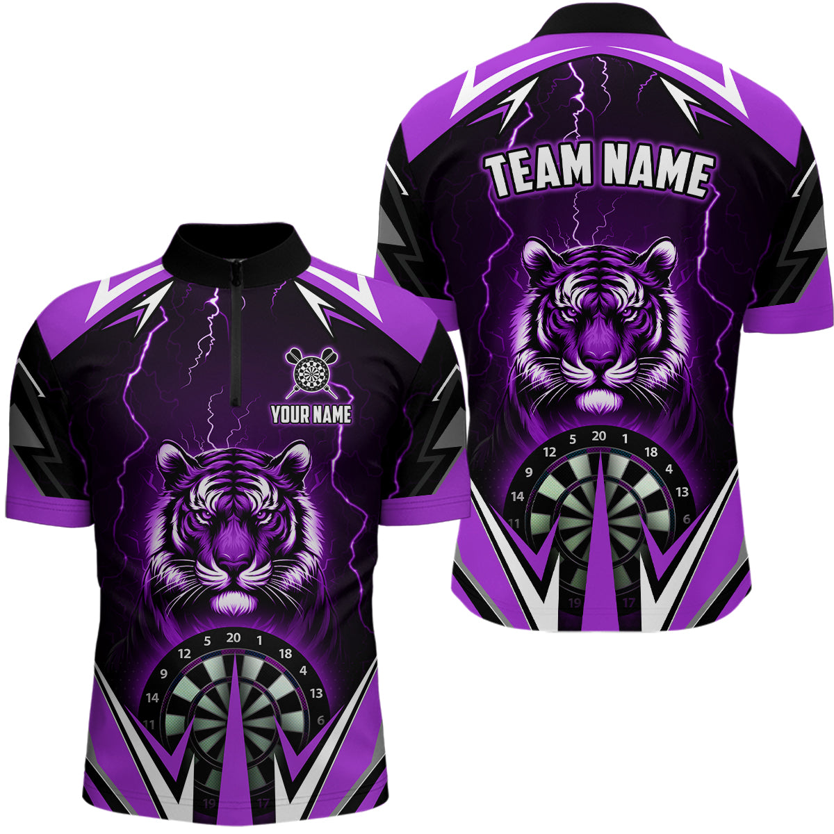 Personalized Tiger 3D Printed Darts Shirts For Men Custom Thunder Lightning Purple Darts  Jersey TDM2479