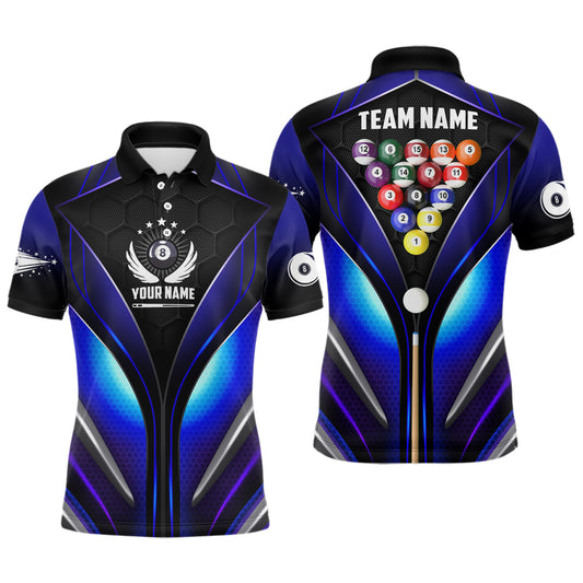 Custom Billiard Balls  Snooker Men's Billiard Shirts Custom Team Name Billiard Jerseys | Blue TDM0353