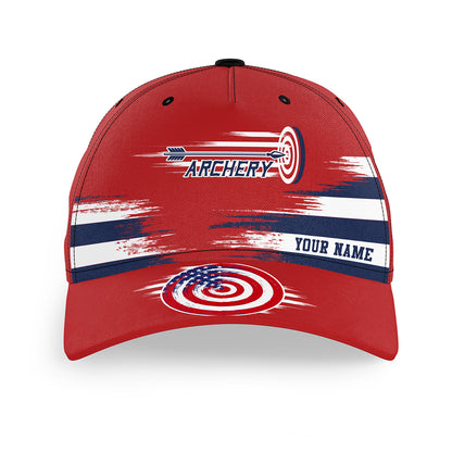 Personalized Name Red US Archery Baseball Caps, Custom Patriotic Archery Hats Gifts For Archer  TDM0722