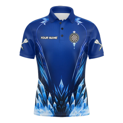Personalized Blue Dartboard Icy Darts Polo & 1/4 Zip Custom Darts Shirt For Men, Darts Team Jersey TDM5716