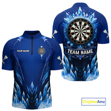Load image into Gallery viewer, Personalized Blue Dartboard Icy Darts Polo &amp; 1/4 Zip Custom Darts Shirt For Men, Darts Team Jersey TDM5716