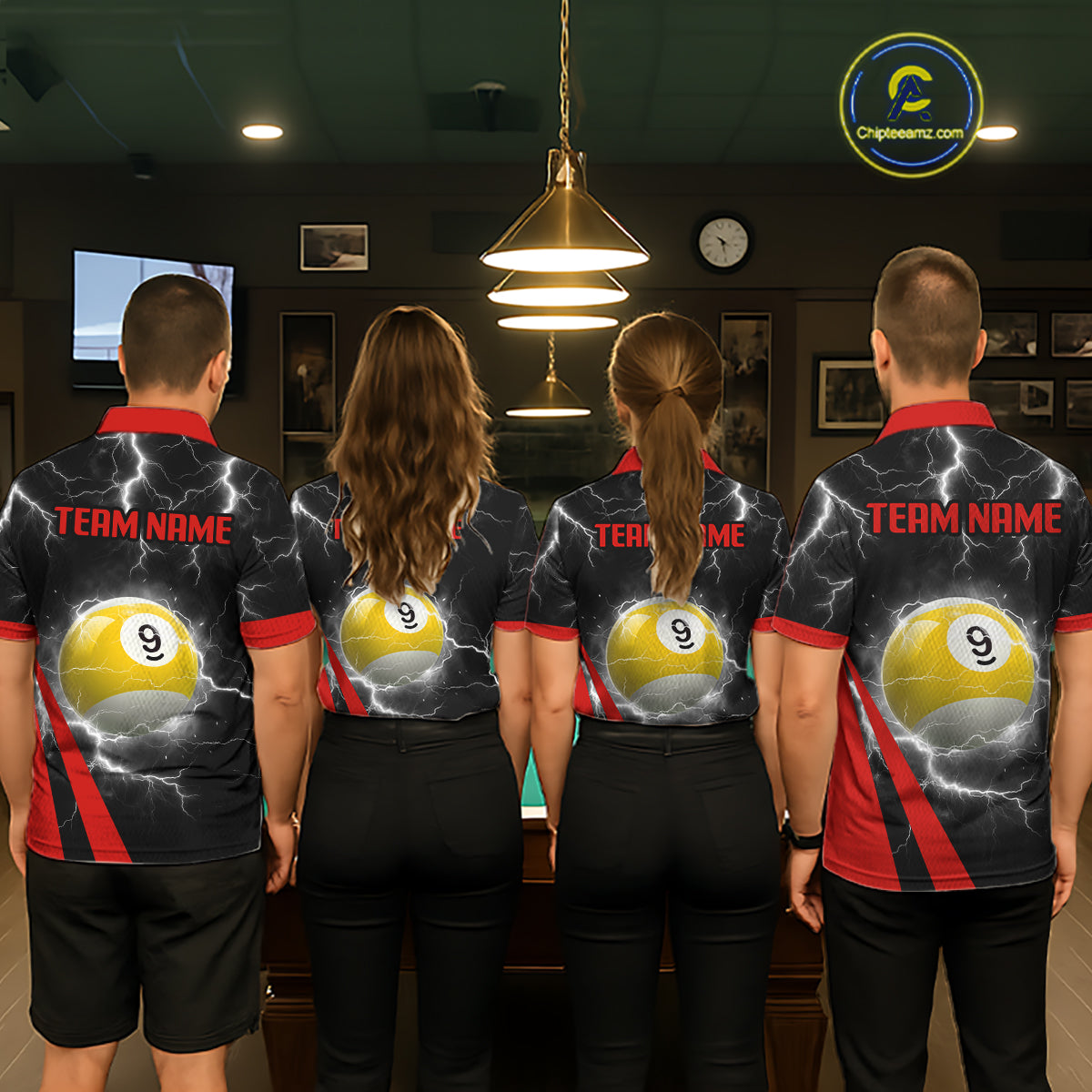 Black And Red 8 Ball 9 Ball Lightning Billiard Shirt For Women Custom Pool Team Jersey Polo, 1/4 Zip TDM6323