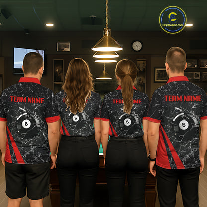 Black And Red Glass Break 8 Ball Billiard Shirt For Women Custom Pool Team Jersey Polo & 1/4 Zip TDM6324