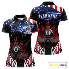 Load image into Gallery viewer, 8 Ball Pool Billiard Jersey Custom Lightning American Flag Women Billiard Shirts, 8 Ball Team Shirts TDM4579