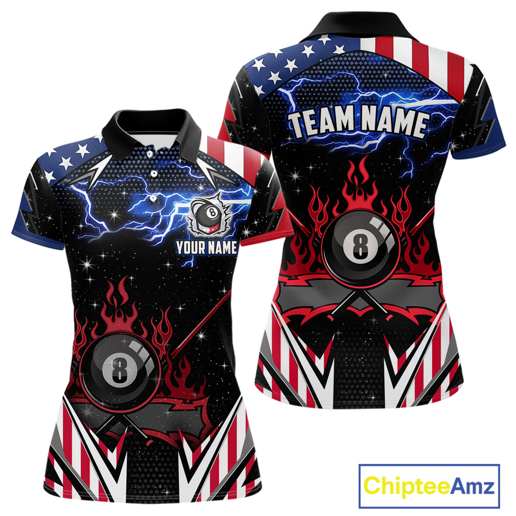8 Ball Pool Billiard Jersey Custom Lightning American Flag Women Billiard Shirts, 8 Ball Team Shirts TDM4579