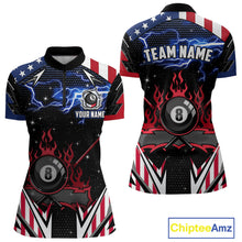 Load image into Gallery viewer, 8 Ball Pool Billiard Jersey Custom Lightning American Flag Women Billiard Shirts, 8 Ball Team Shirts TDM4579