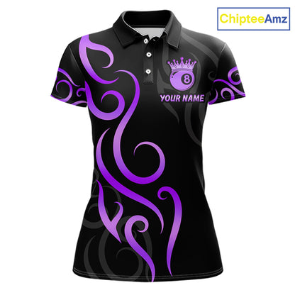 Black And Purple 8 Ball Crown Tribal Billiard Shirt For Women Custom Pool Jersey Billiard Team Shirt TDM7238
