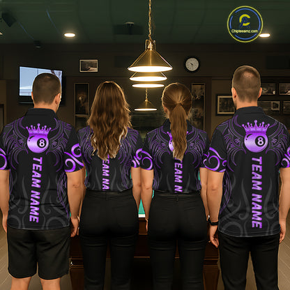 Black And Purple 8 Ball Crown Tribal Billiard Shirt For Men Custom Pool Jersey Billiard Team Shirt TDM7238
