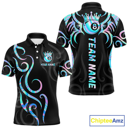 Custom Holographic 8 Ball Crown Tribal Billiard Shirt For Men, Billiard League Pool Team Jerseys TDM7239