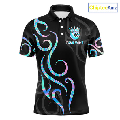 Custom Holographic 8 Ball Crown Tribal Billiard Shirt For Men, Billiard League Pool Team Jerseys TDM7239