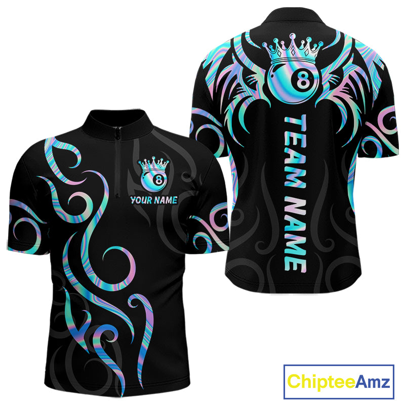 Custom Holographic 8 Ball Crown Tribal Billiard Shirt For Men, Billiard League Pool Team Jerseys TDM7239