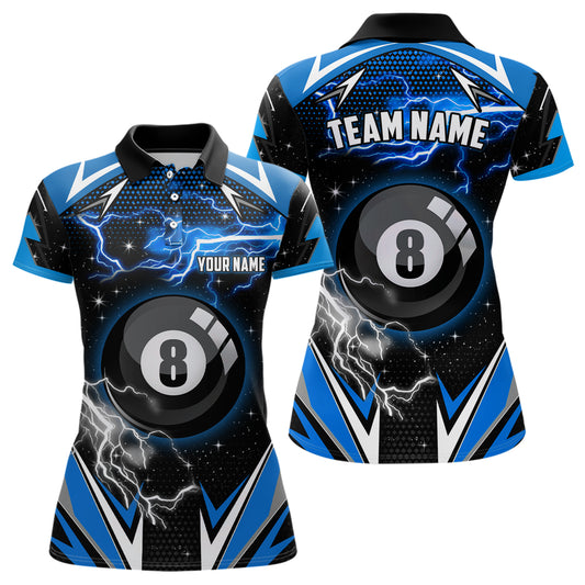 8 Ball Pool Billiard Jerseys For Women Custom Blue Billiard Polo Shirts Team League Billiard Shirts TDM0558