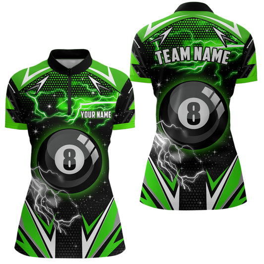 8 Ball Pool Billiard Jersey Custom Green Women Quarter-Zip Shirt Team League Billiard Shirts TDM0559