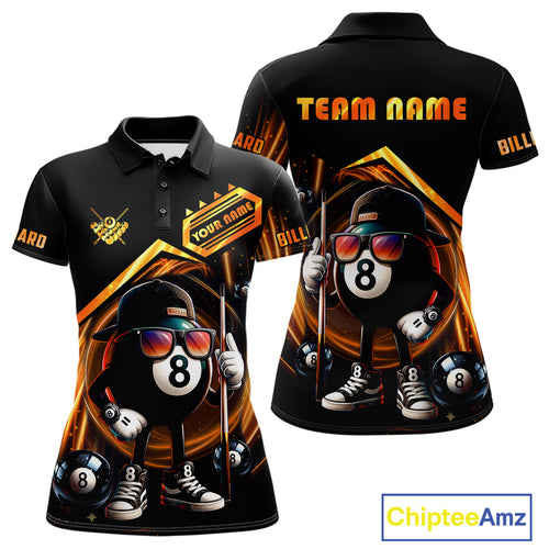 Orange Funny 8 Ball Billiard Shirt For Women Custom Pool Team Shirt, Billiard Jersey Polo & 1/4 Zip TDM5206
