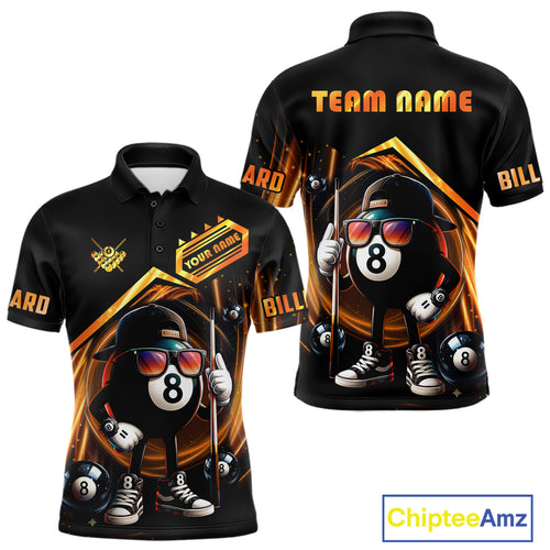 Orange Funny 8 Ball Billiard Shirt For Men Custom Pool Team Shirt, Billiard Jersey Polo & 1/4 Zip TDM5206