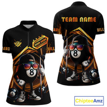 Load image into Gallery viewer, Orange Funny 8 Ball Billiard Shirt For Women Custom Pool Team Shirt, Billiard Jersey Polo &amp; 1/4 Zip TDM5206