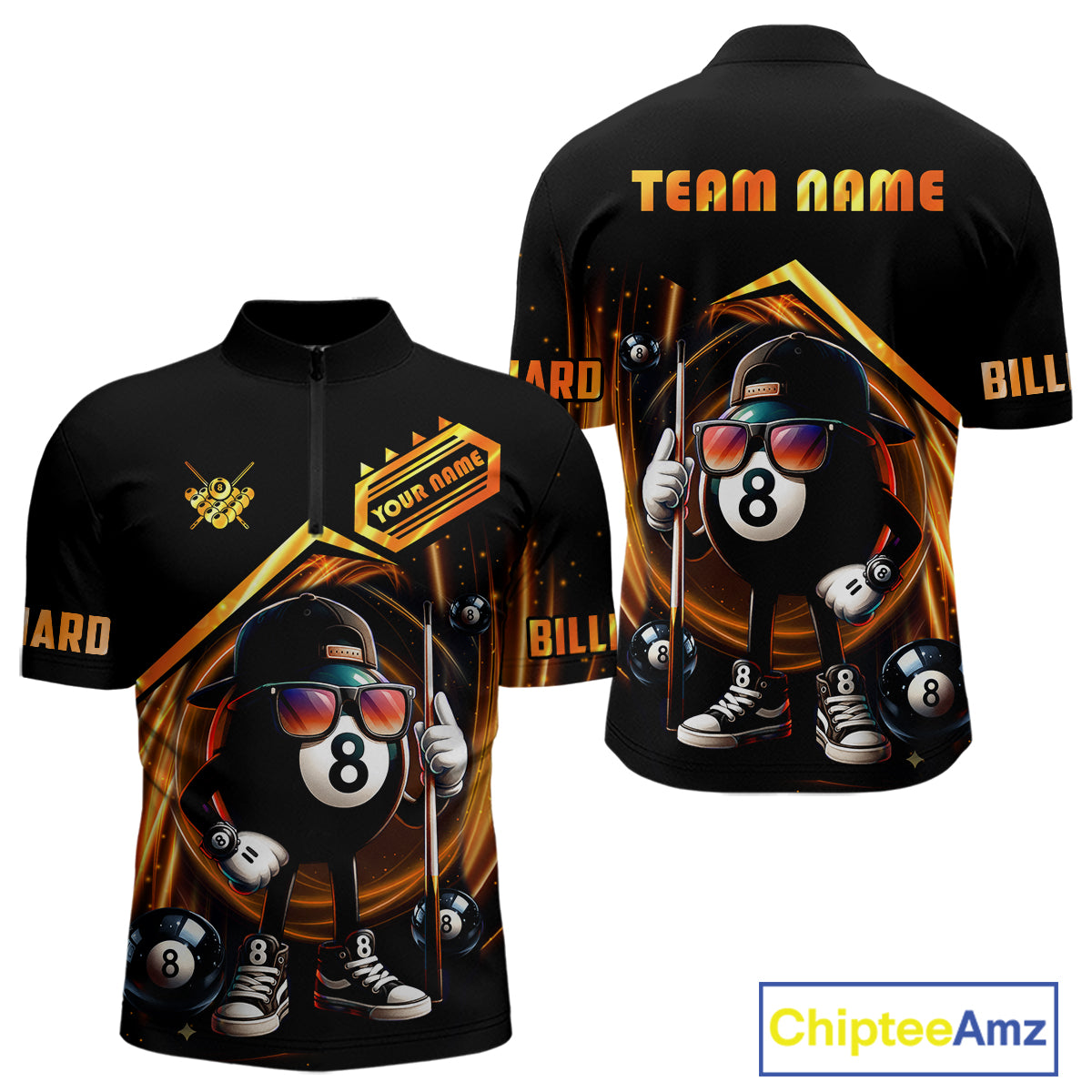 Orange Funny 8 Ball Billiard Shirt For Men Custom Pool Team Shirt, Billiard Jersey Polo & 1/4 Zip TDM5206