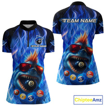 Load image into Gallery viewer, Personalized Blue Funny Shark Flame Women&#39;s Billiards Shirts Custom 8 Ball Billiard Team Jersey TDM5214