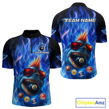 Load image into Gallery viewer, Personalized Blue Funny Shark Flame Men&#39;s Billiards Shirts Custom 8 Ball Billiard Team Jersey TDM5214