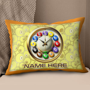 Funny Clock Billiard Balls Custom Yellow Pillow, Best Pool Throw Pillow TDM0903