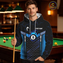 Load image into Gallery viewer, Personalized Blue 8 Ball Flame Hoodie For Men And Women Custom Billiard Hoodie Pool Team Jersey TDM5731