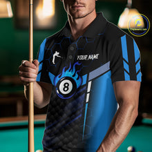 Load image into Gallery viewer, Personalized Blue 8 Ball Flame Billiard Polo &amp; Quarter Zip For Men, 8 Ball Pool Team Jersey TDM5731