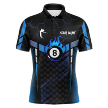 Load image into Gallery viewer, Personalized Blue 8 Ball Flame Billiard Polo &amp; Quarter Zip For Men, 8 Ball Pool Team Jersey TDM5731