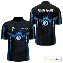 Load image into Gallery viewer, Personalized Blue 8 Ball Flame Billiard Polo &amp; Quarter Zip For Men, 8 Ball Pool Team Jersey TDM5731