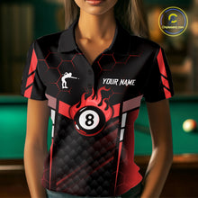 Load image into Gallery viewer, Personalized Red 8 Ball Flame Billiard Polo &amp; Quarter Zip For Women, 8 Ball Pool Team Jersey TDM5732