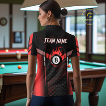 Load image into Gallery viewer, Personalized Red 8 Ball Flame Billiard Polo &amp; Quarter Zip For Women, 8 Ball Pool Team Jersey TDM5732