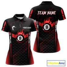 Load image into Gallery viewer, Personalized Red 8 Ball Flame Billiard Polo &amp; Quarter Zip For Women, 8 Ball Pool Team Jersey TDM5732